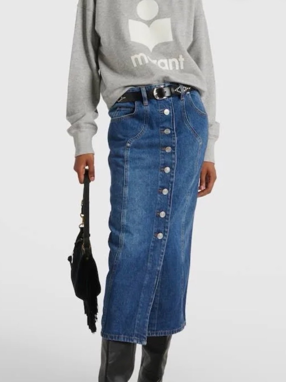 Isabel Marant Étoile Vandy Button Front Denim Midi Skirt 40 M L